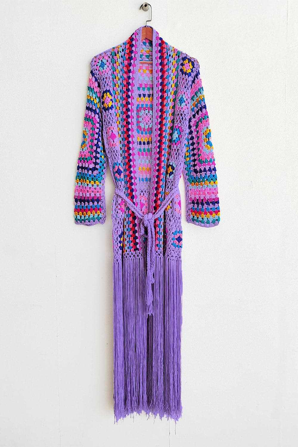 Fringe Tied Long Sleeve Cardigan.