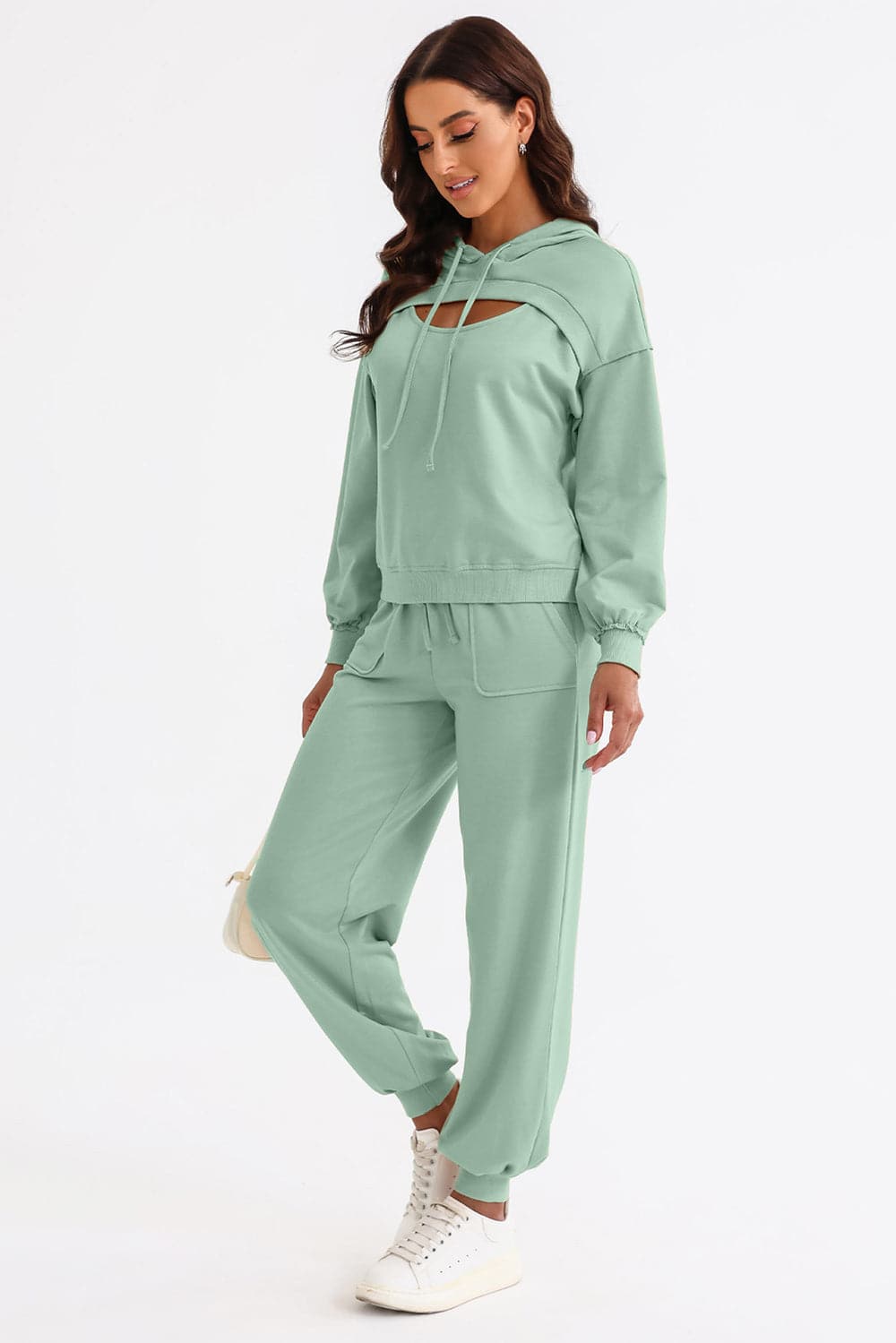 Cutout Drawstring Hoodie and Joggers Active Set.