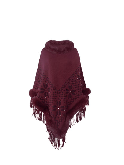 Fringe Geometric Cape Sleeve Poncho.