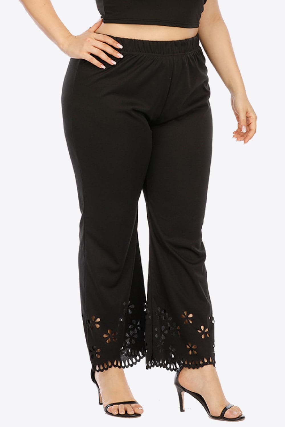 Plus Size Openwork Elastic Waist Pants.