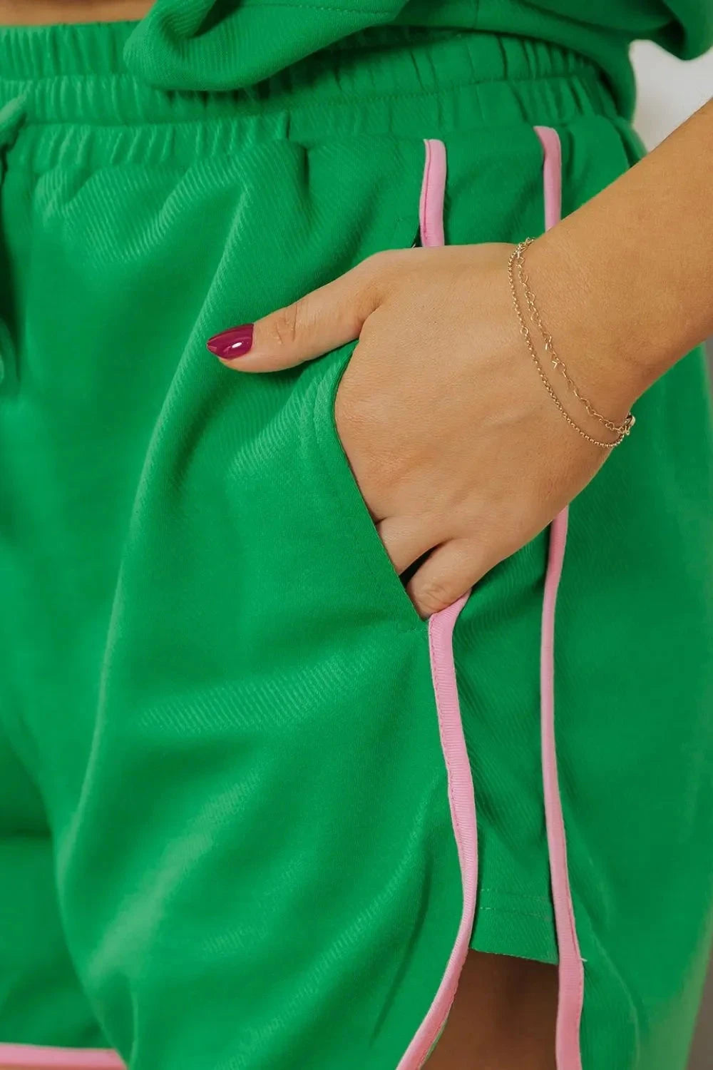 Two Tone Contrast Textured Crewneck Tee and Shorts Set Simply Love