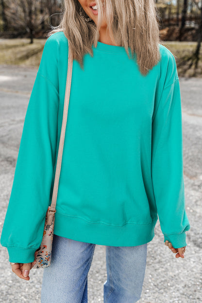 Aruba blue cozy drop shoulder pullover sweatshirt