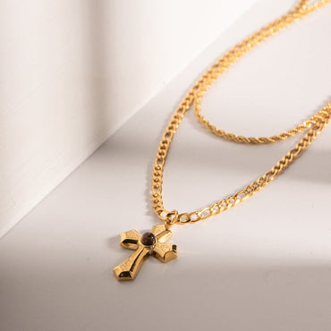 18K Gold-Plated Double Layered Cross Necklace.