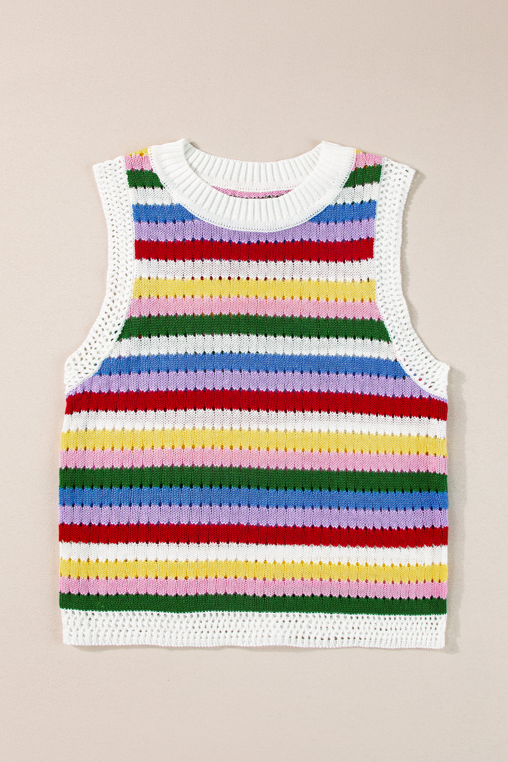 Vibrant striped knitted vest with eyelet detail