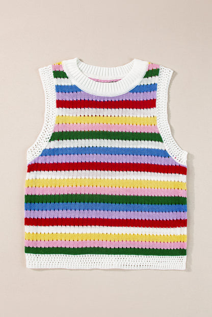 Vibrant striped knitted vest with eyelet detail