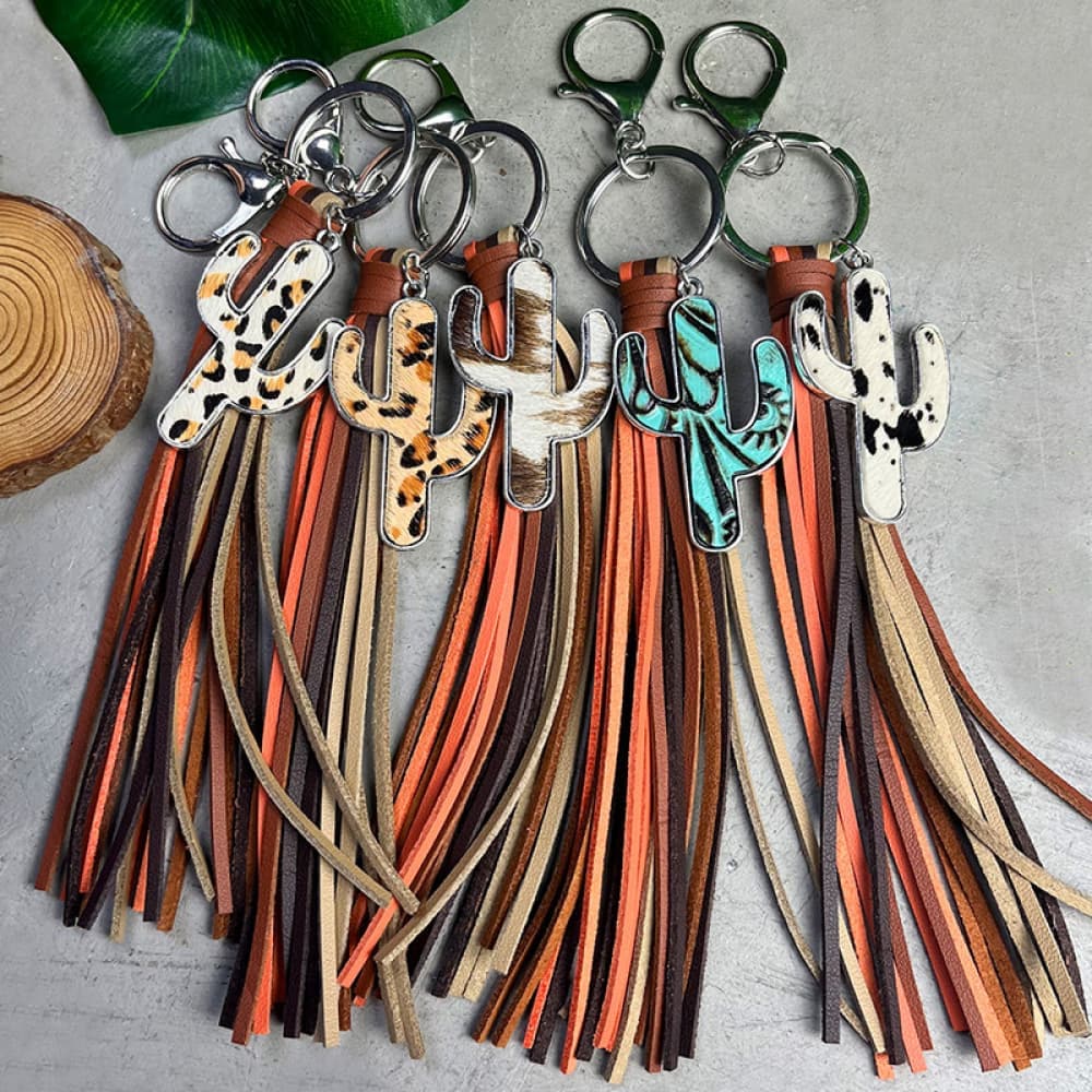 Cactus Keychain with Tassel.