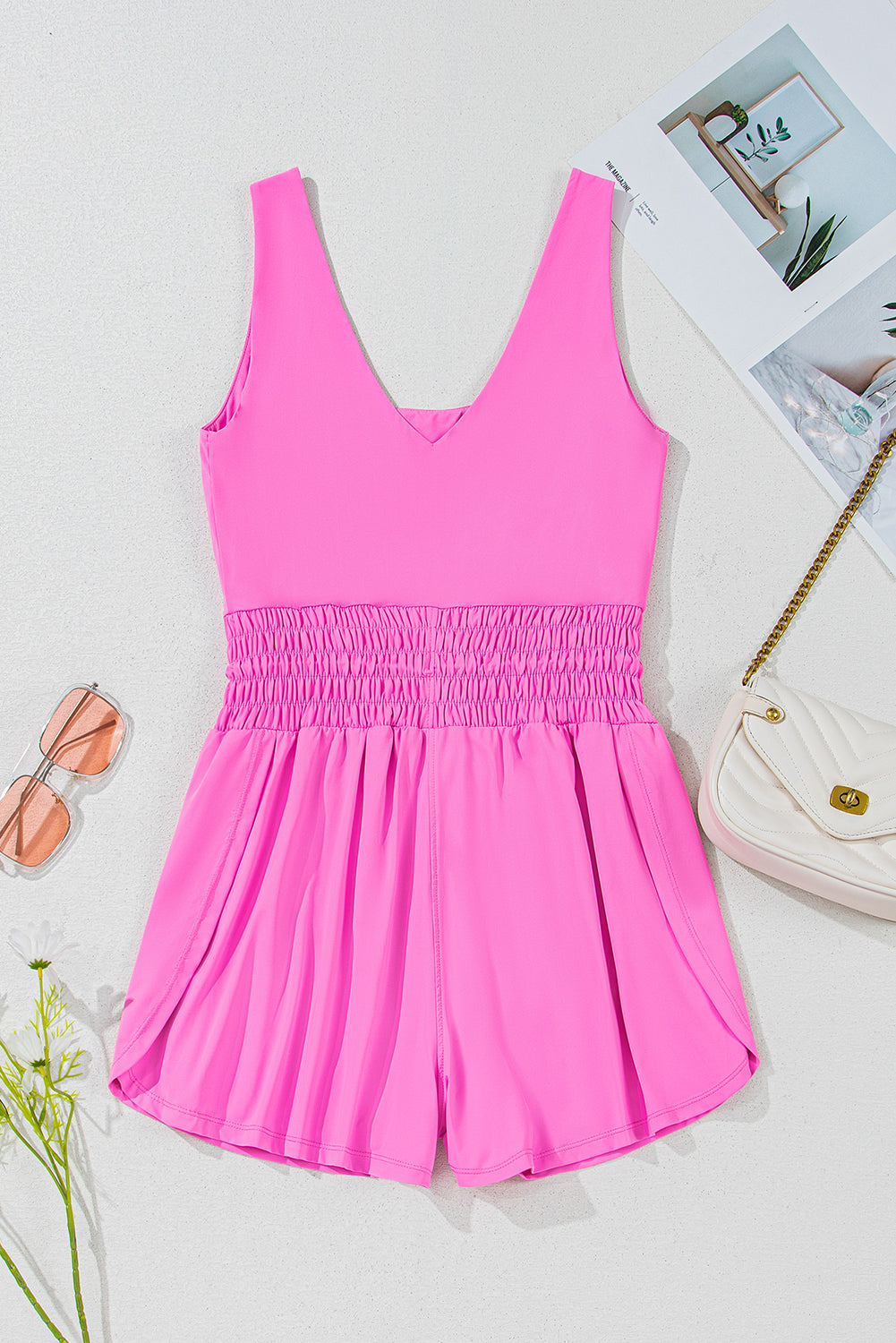 Sachet Pink Sleeveless Cinched Waist Loop Drawstring Romper