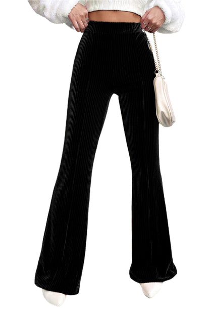 Chic black high-waist corduroy flare pants