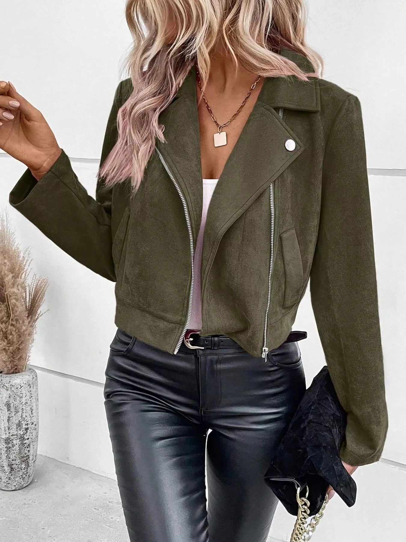Suede Moto Jacket with Zip Detail Coco’s Tee Boutique