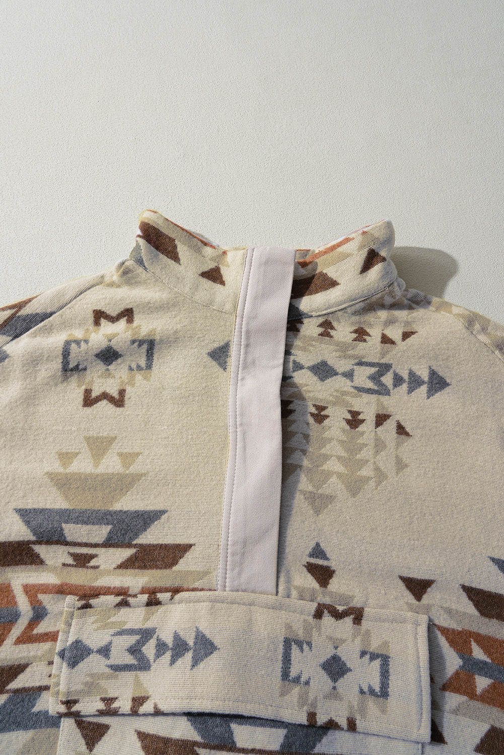 Chic apricot Aztec collared sweatshirt with flap pockets