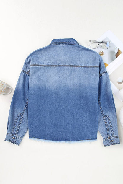 Raw Hem Sequin Football Long Sleeve Denim Jacket.