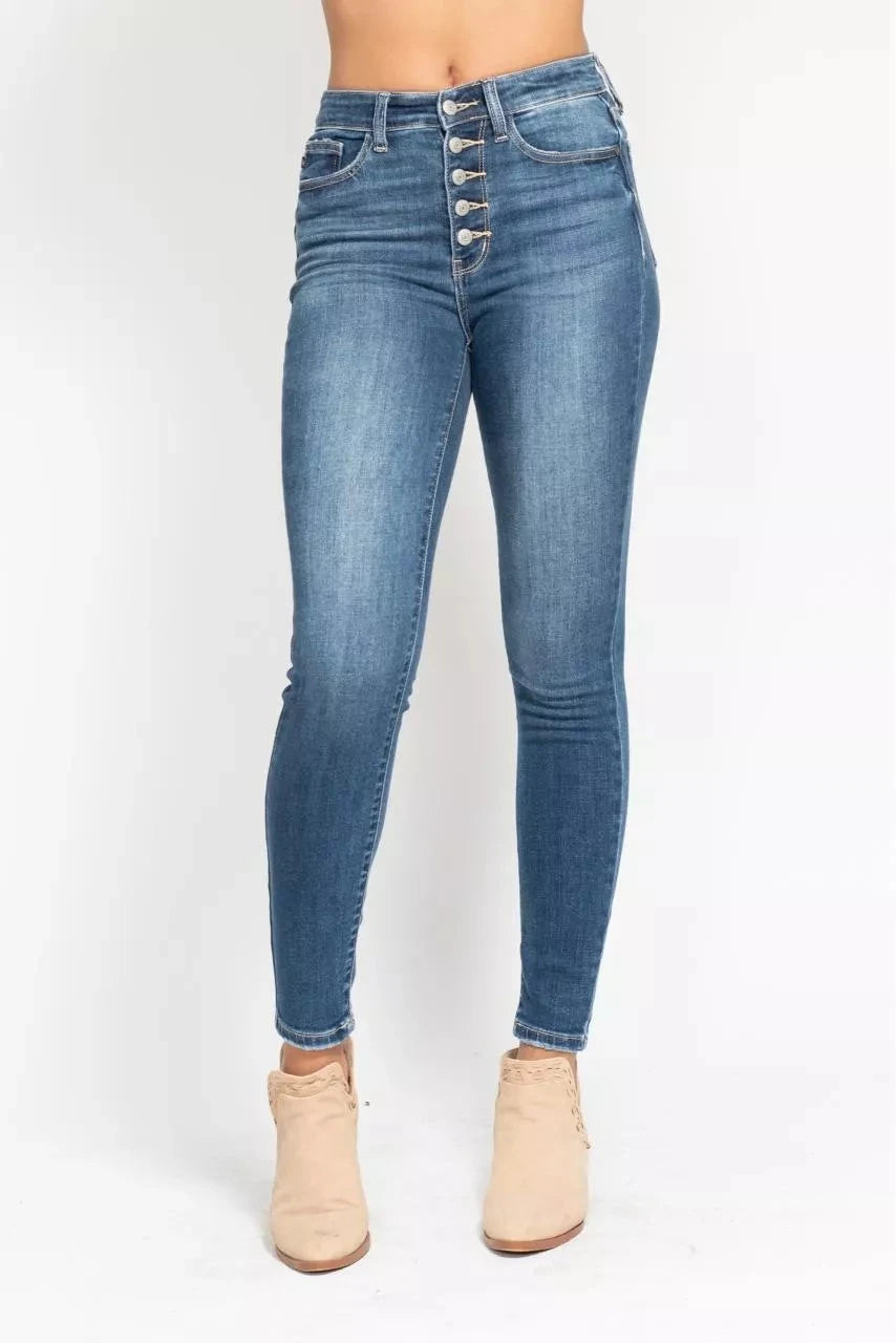 Judy Blue Full Size High Rise Button Fly Skinny Jeans Plus Size Coco’s Tee Boutique