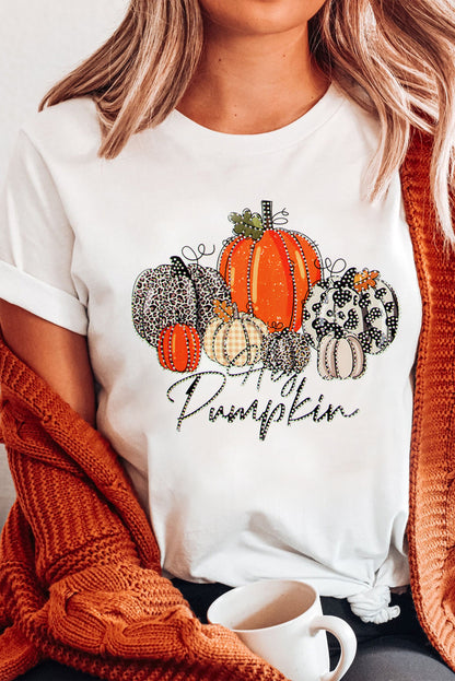 Sparkling White Rhinestone "Hey Pumpkin" Thanksgiving Tee