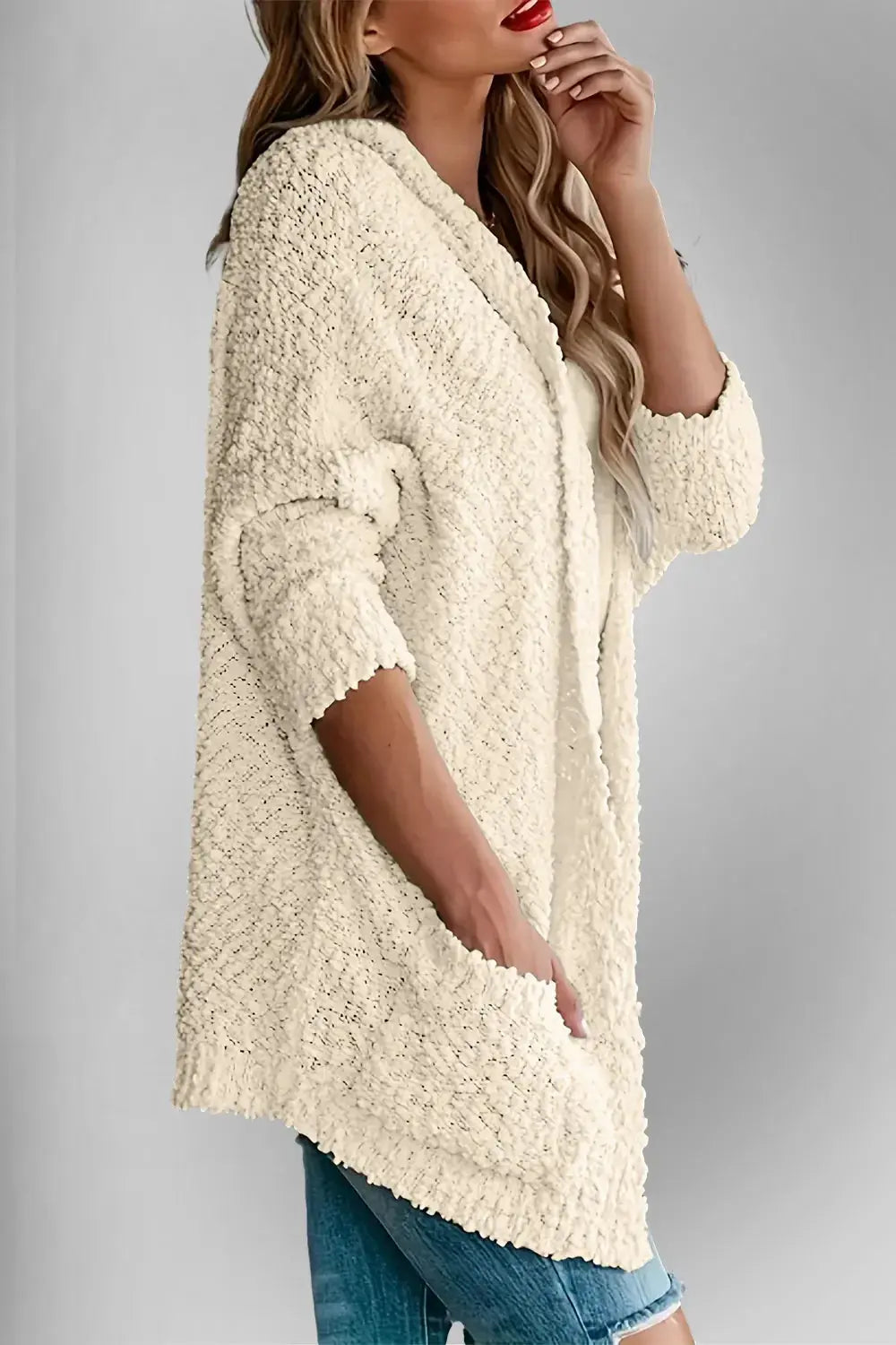 Double Take Pocketed Open Front Long Sleeve Cardigan - Love Salve