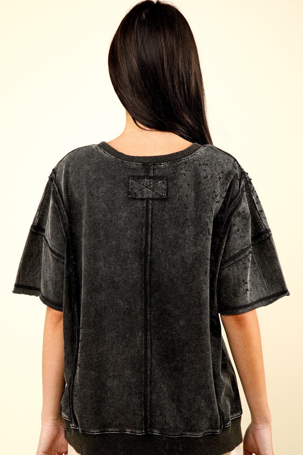 VERY J Round Neck Exposed Seam Slit T-Shirt.