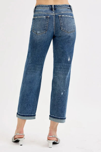 Risen Full Size Low Rise Crop Boyfriend Jeans Plus Size Vintage Medium Blue Wash - Love Salve 