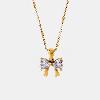 Zircon bow necklace in stainless steel