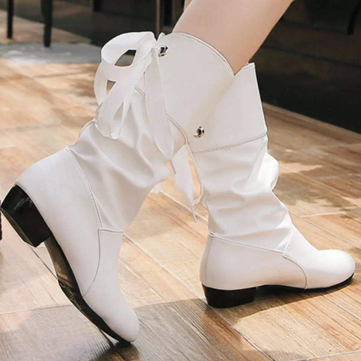 Round Toe Block Heels Boots Simply Love