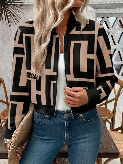 Chic geometric baseball collar jacket