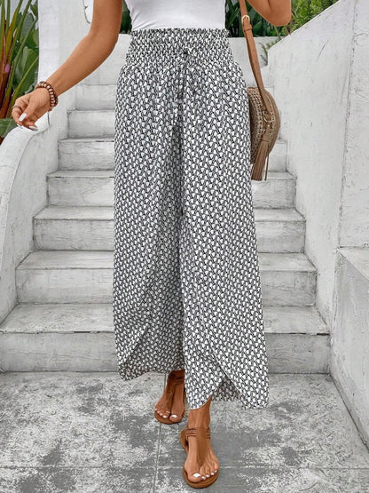 Tied Printed Wide Leg Pants.