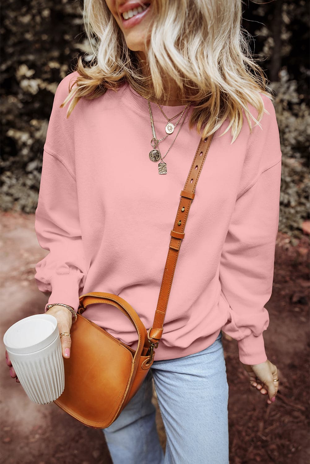 Round Neck Long Sleeve Sweatshirt.