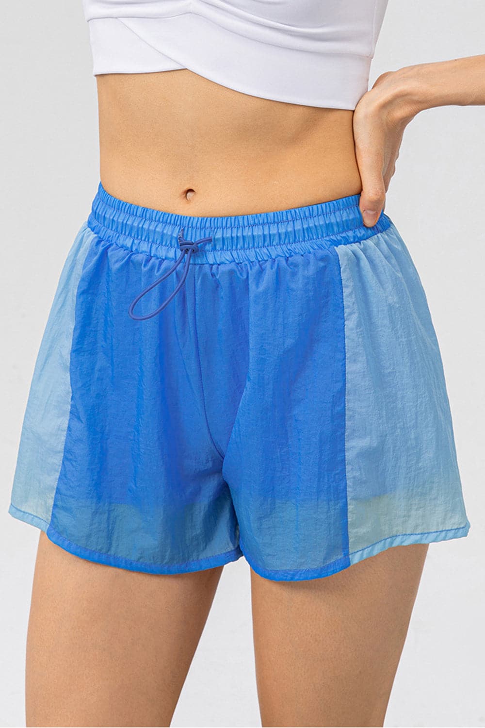 Color Block Drawstring Active Shorts.