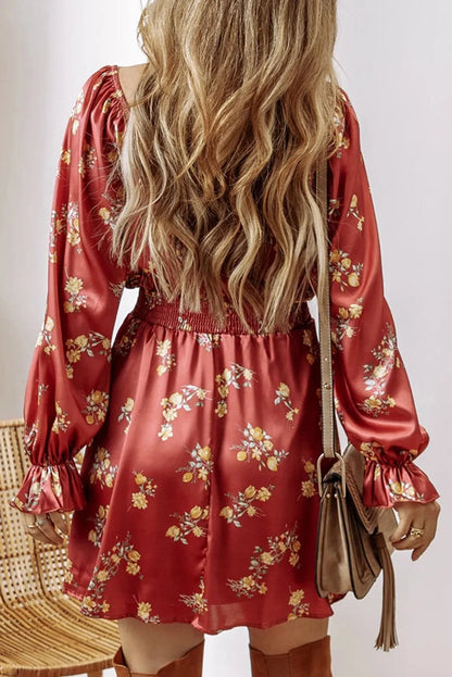 Ruffled mini dress with flounce sleeves