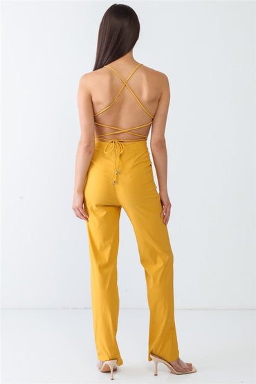 Doreli Group Backless Tied Spaghetti Strap Sleeveless Jumpsuit.