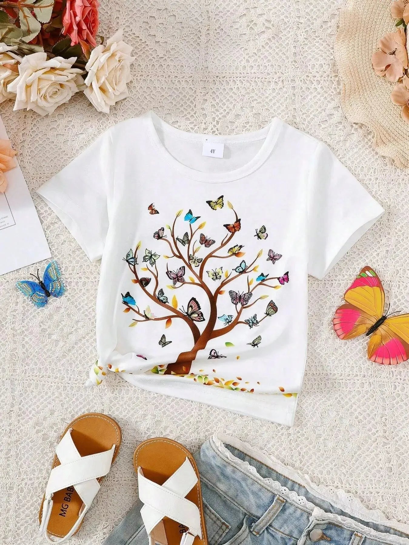 Children's Butterfly Tree Graphic Casual T-Shirt Simply Love