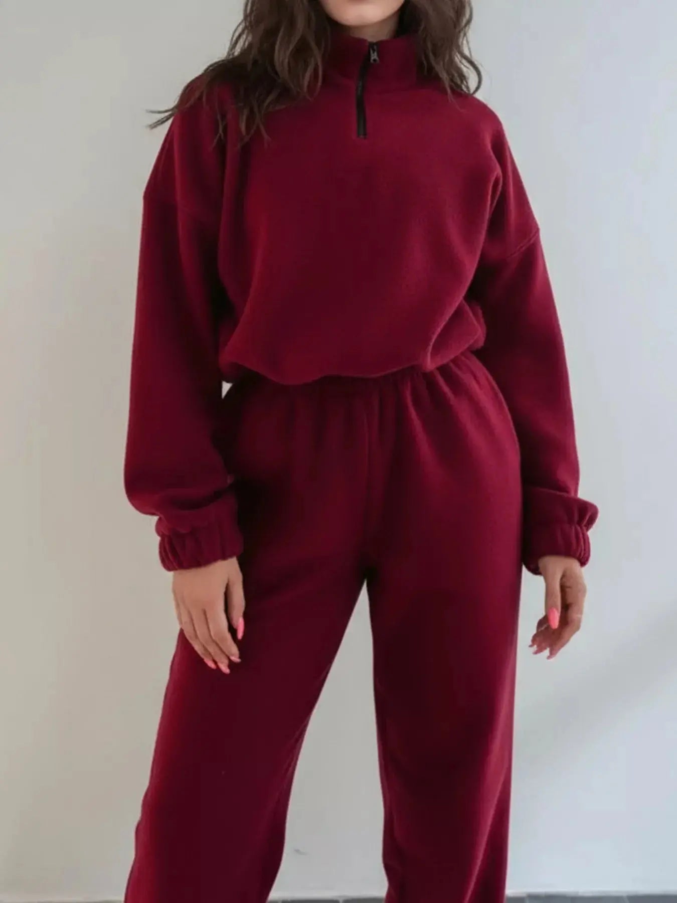 White Fleece Quarter Zip Sweatshirt And Pants Set Two Piece Loungewear Simply Love