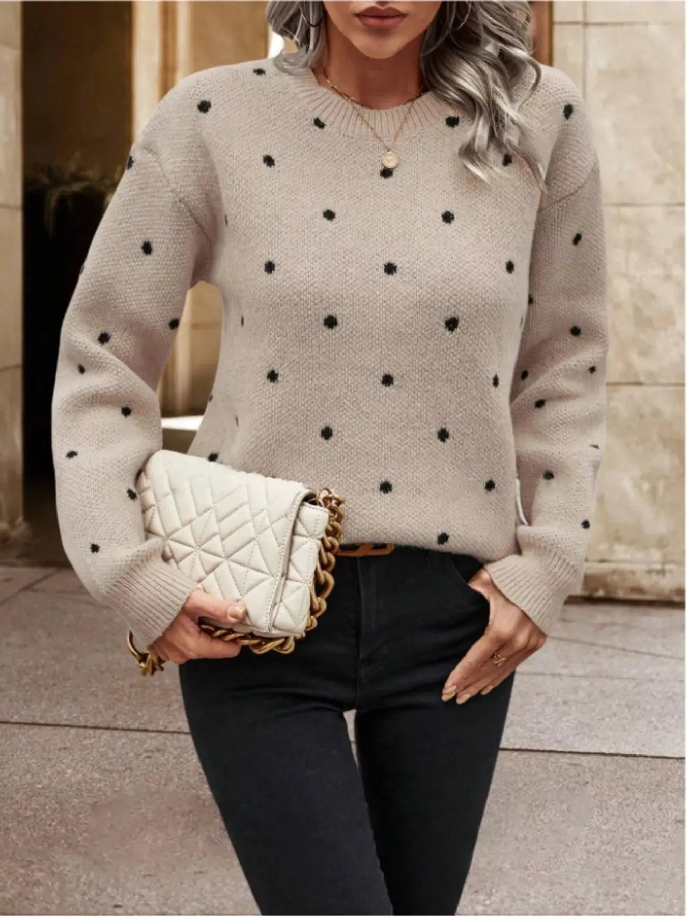 Polka Dot Long Sleeve Sweater Simply Love