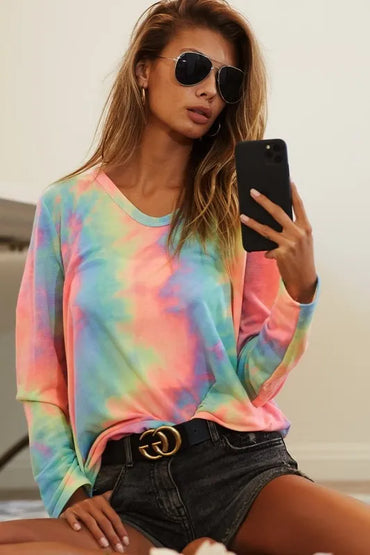 BiBi Tie Dye French Terry Long Sleeve Knit Top - Love Salve 