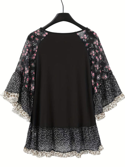 Frilled printed blouse - half sleeves