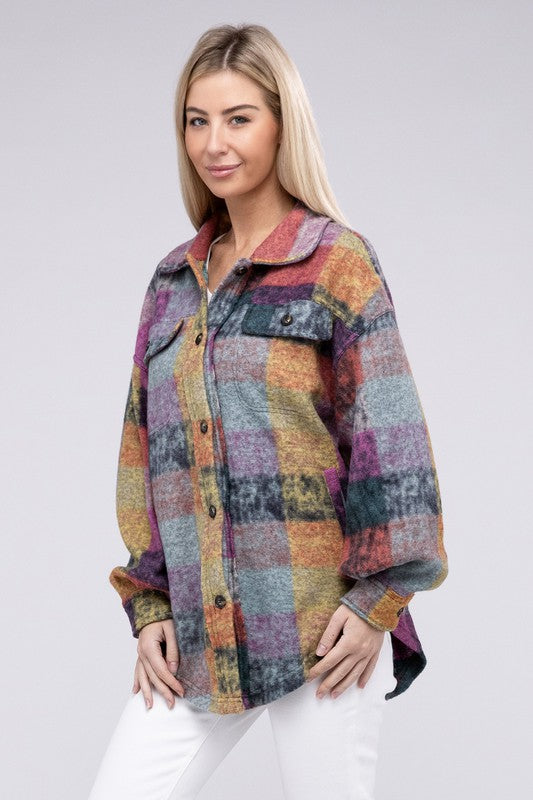 Loose fit check shirt jacket