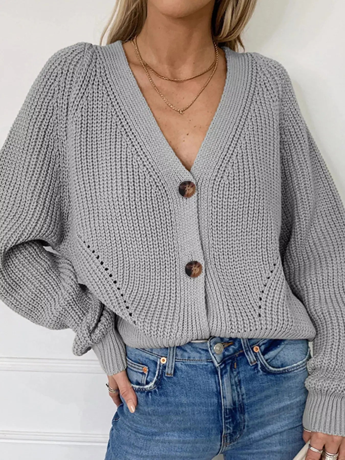 Full Size Chunky Knit Button-Down Cardigan Plus Size Simply Love