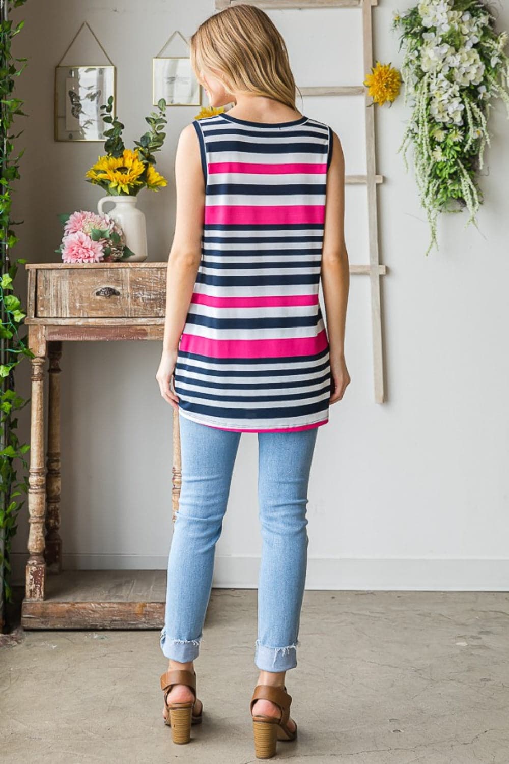 Heimish Full Size Striped Twist Knot Round Neck Tank.