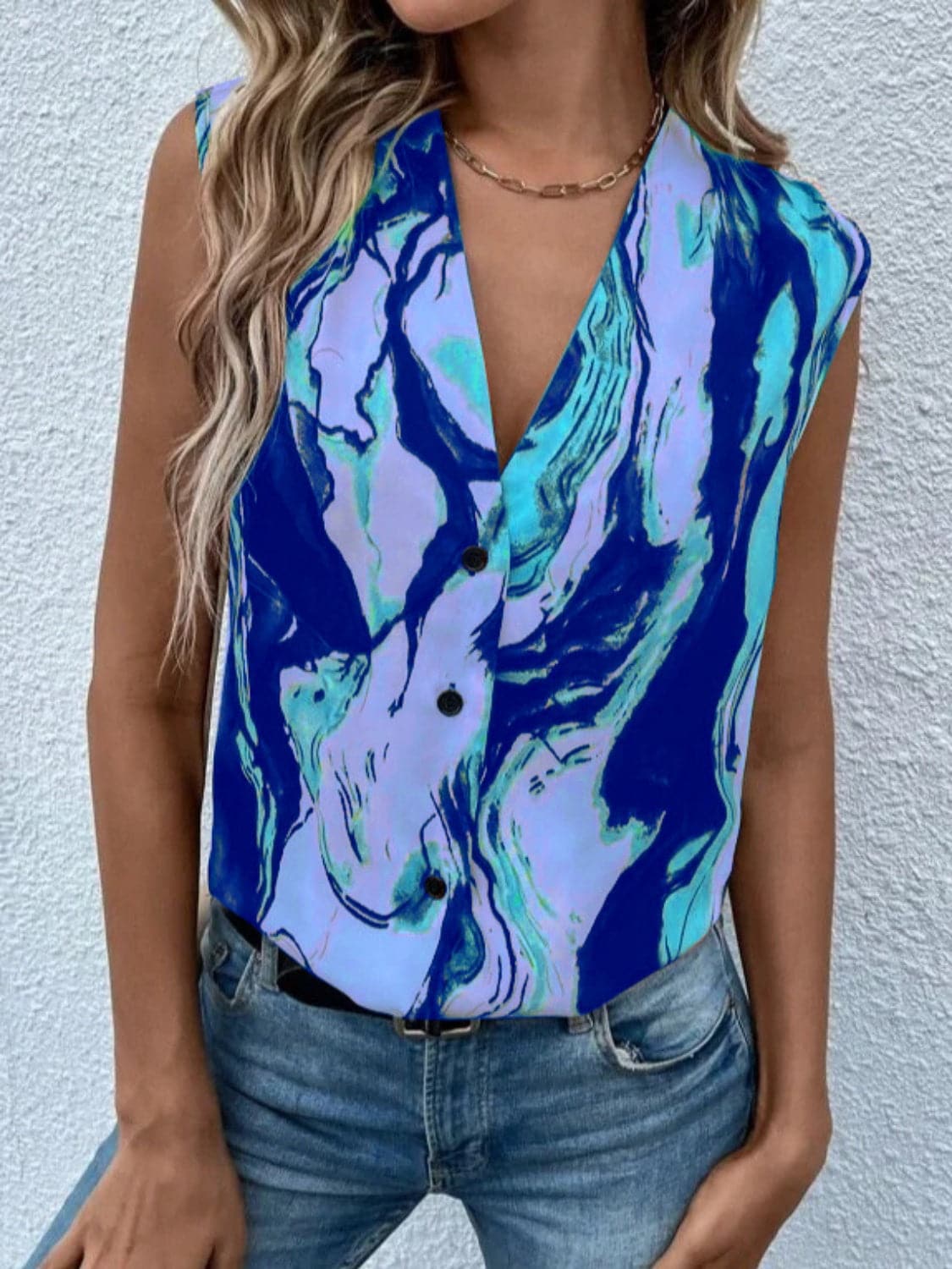 Full Size Printed Button Up Tank.