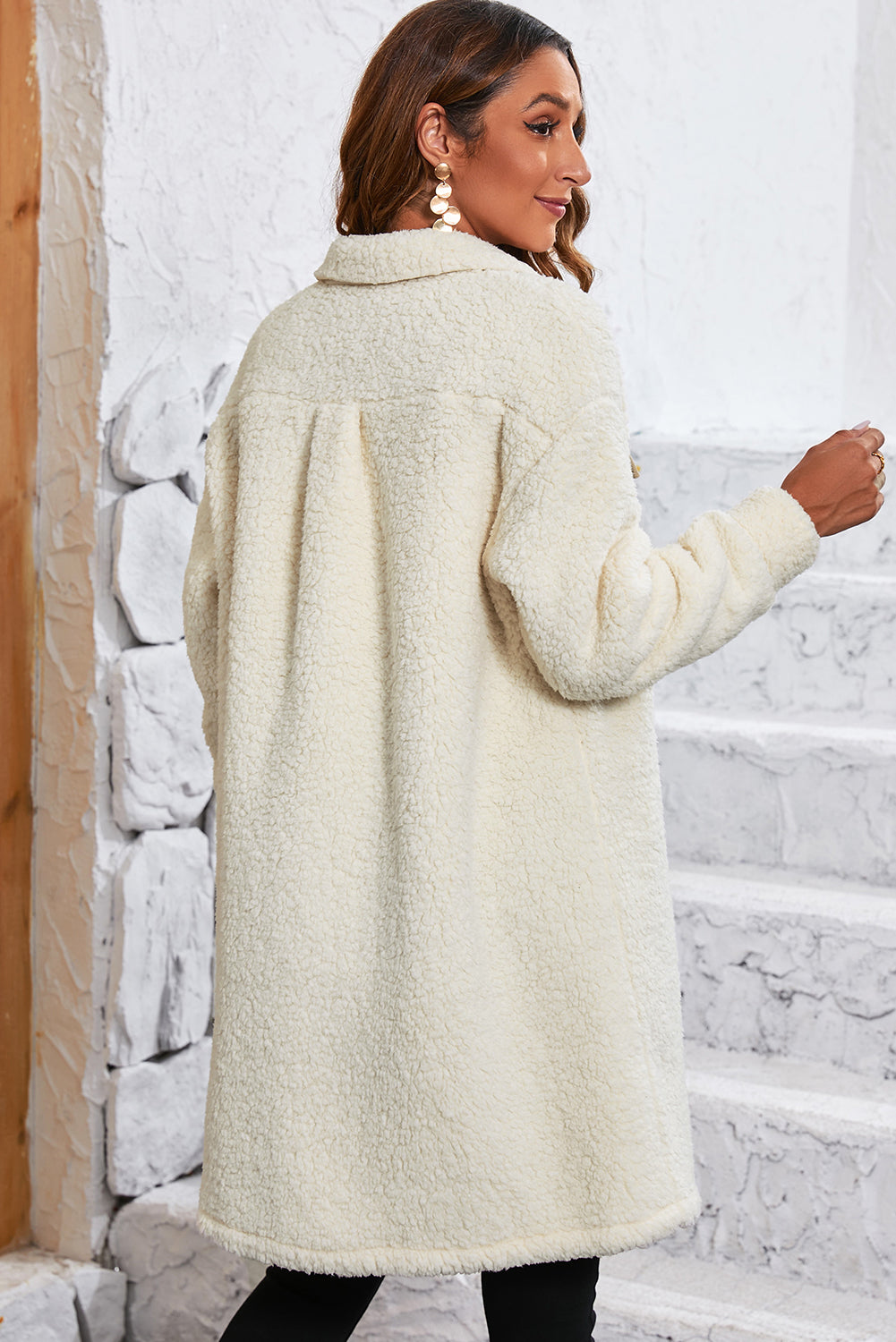 Love Salve  Beige Contrast Flap Pocket Single Breasted Teddy Love Salve