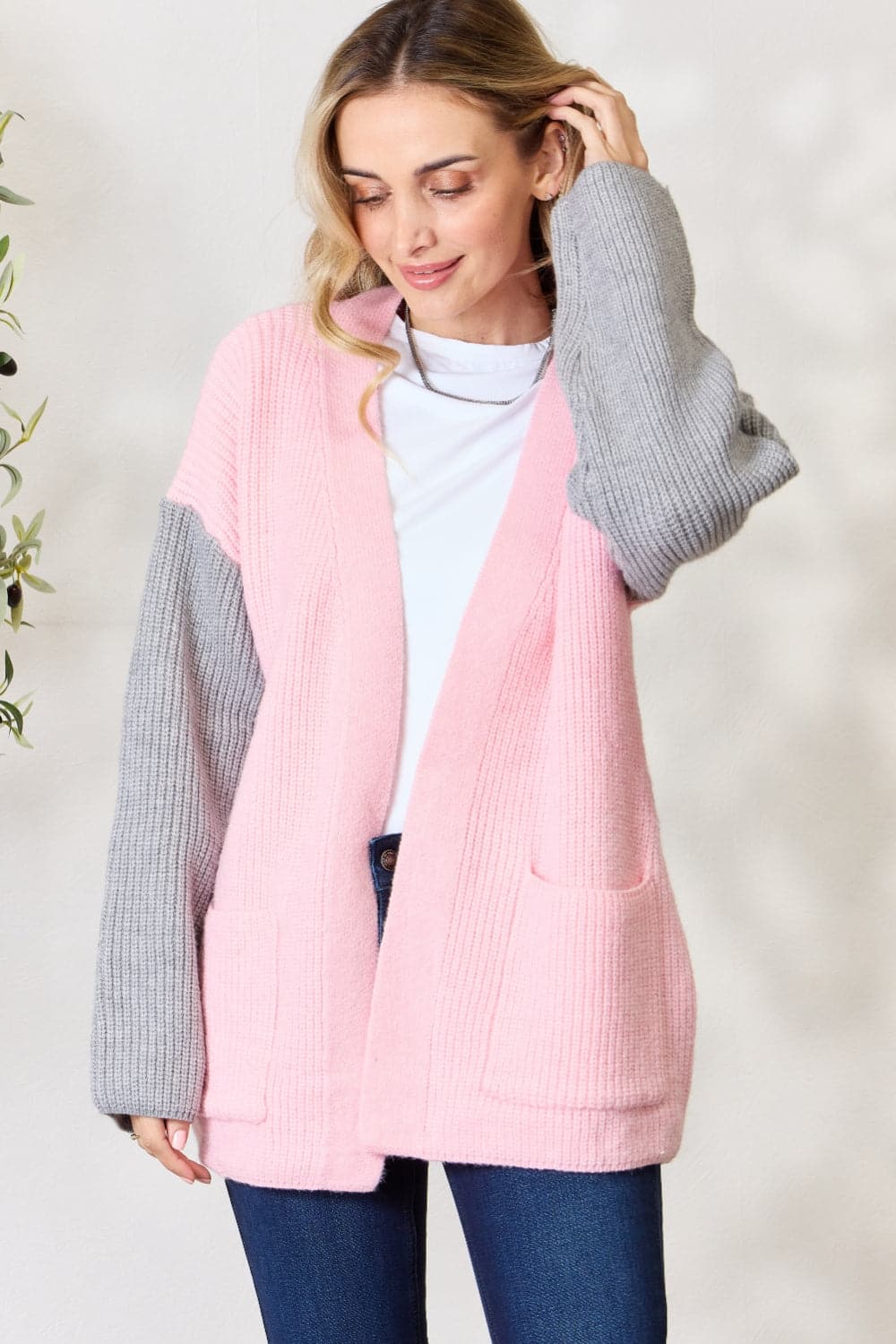 BiBi Contrast Open Front Cardigan with Pockets.