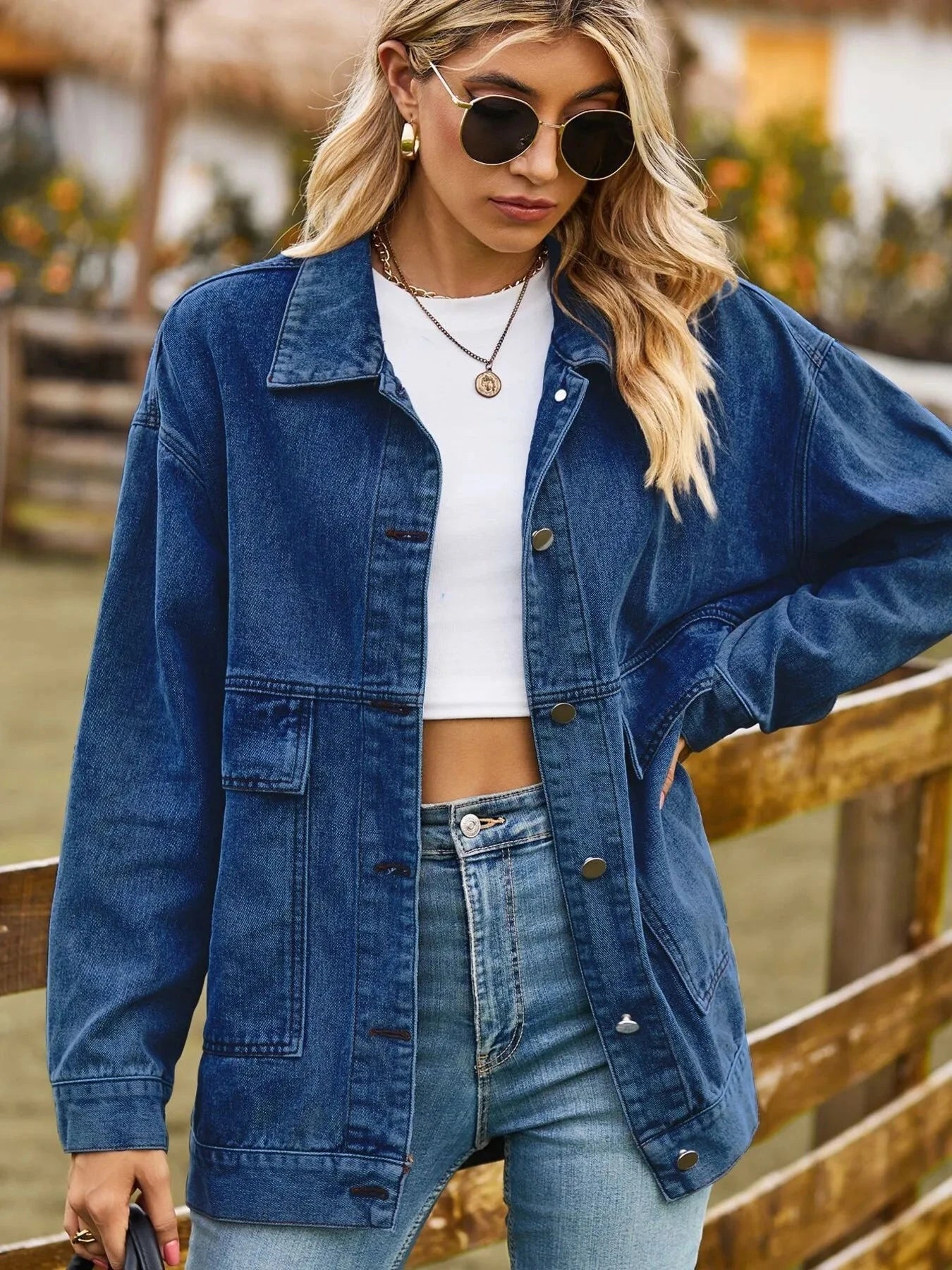 Oversized Button Up Denim Jacket with Hood Coco’s Tee Boutique