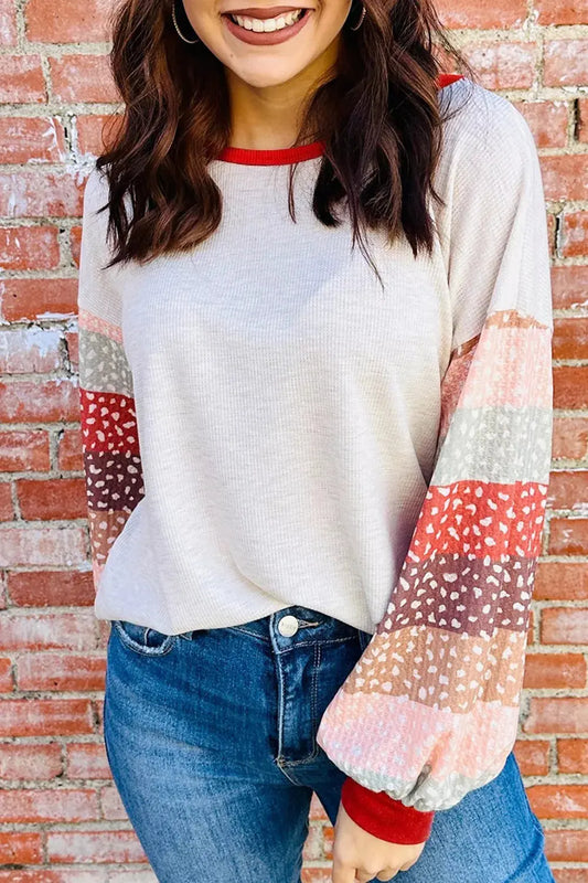 Striped Sleeve Round Neck Blouse Simply Love