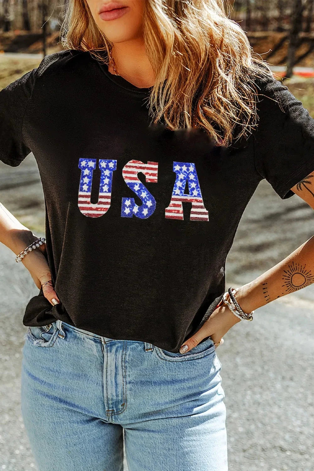 USA Round Neck Short Sleeve T-Shirt Simply Love
