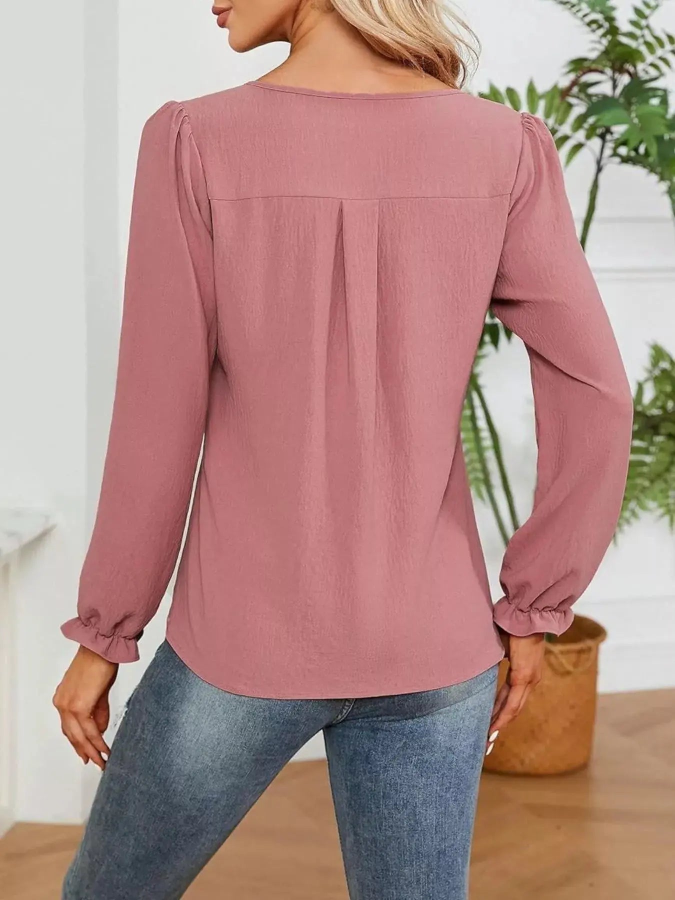 Notched Ruffle Cuff Blouse Simply Love