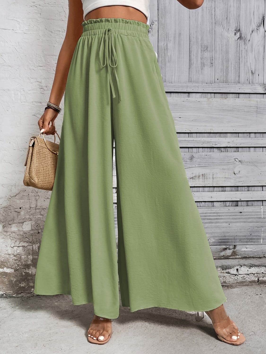 Tied High Waist Wide Leg Pants.