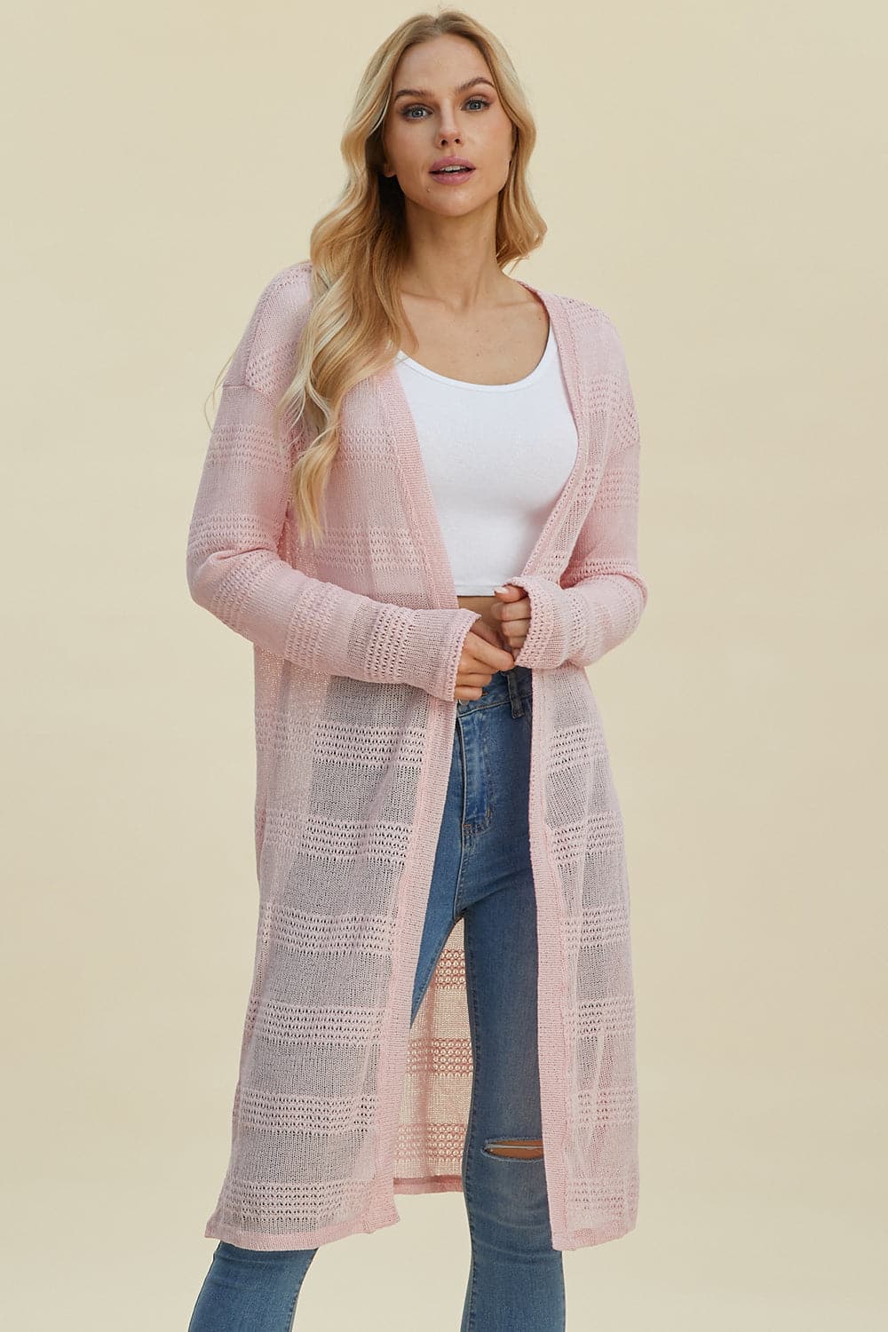 Double Take Full Size Open Front Longline Cardigan.