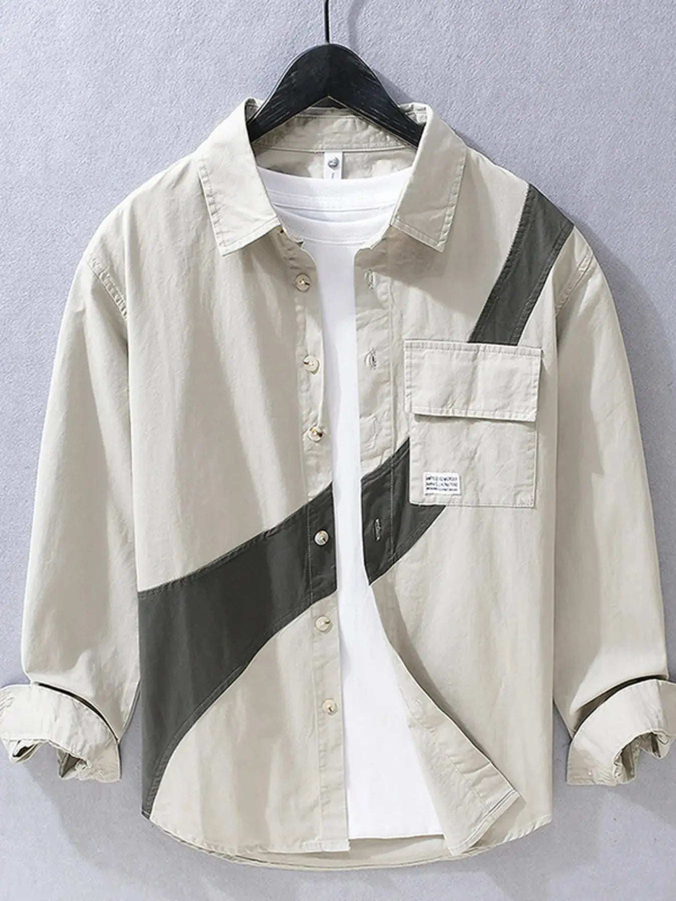 Men's Plus Size Color Block Casual Long Sleeve Shirt Simply Love