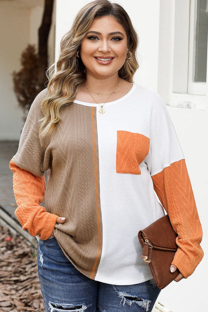 Plus Size Color Block Dropped Shoulder Blouse.