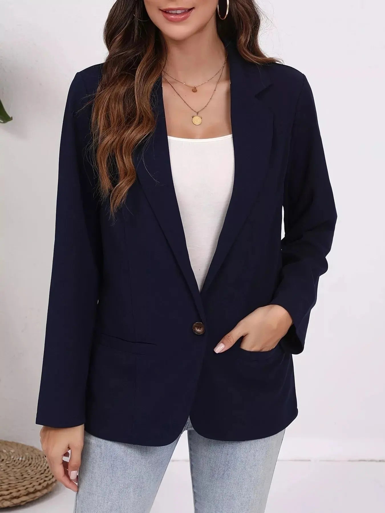 Plus Size Lapel Collar Single-Button Blazer Simply Love