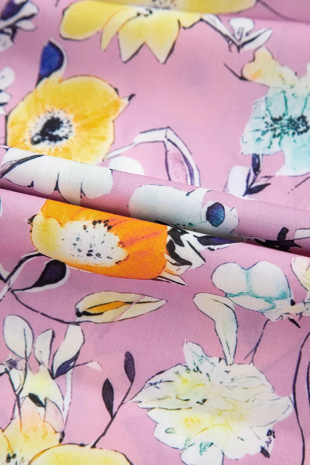 Printed Notched Double Layered Ruffle Sleeve Blouse Simply Love