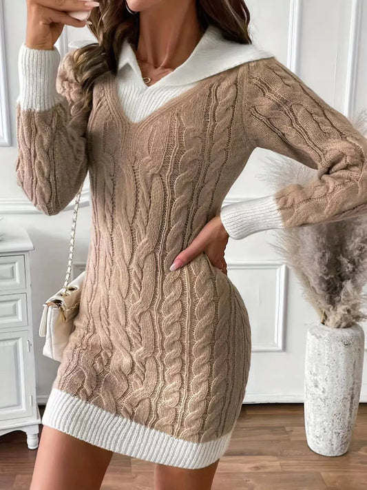 Cable Knit Contrast Trim Sweater Dress Simply Love